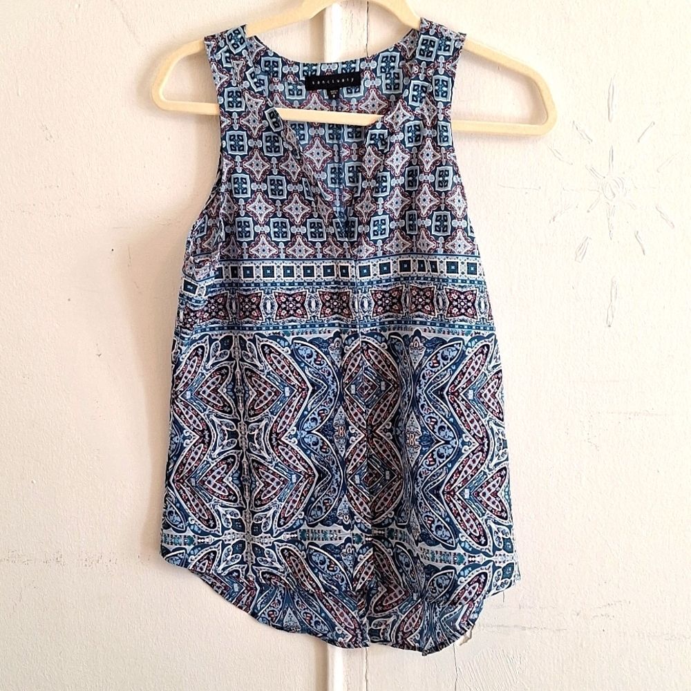 Teal button-down blouse Sanctuary Sleeveless top tribal mandala print